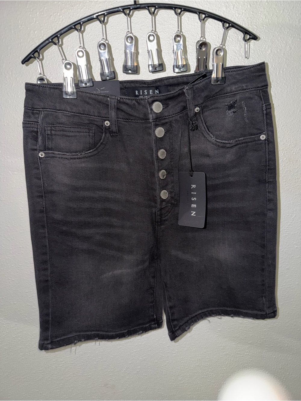 RISEN Black High-Rise Button-Fly Denim Shorts NWT